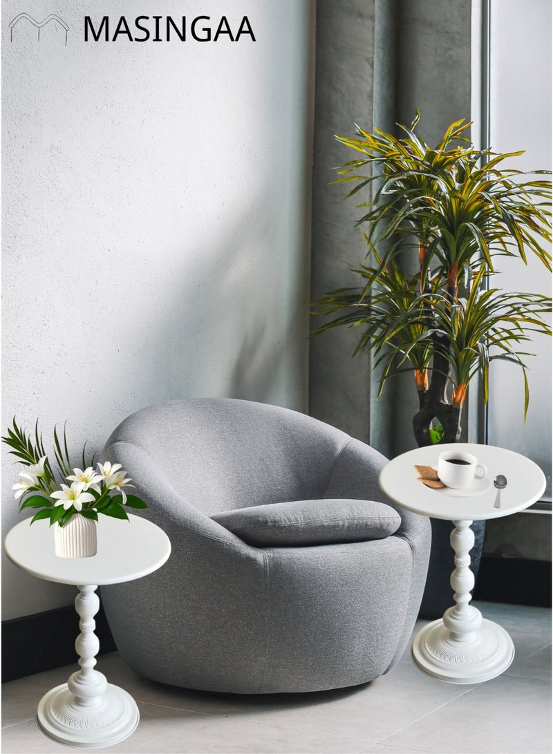 MASINGAA 2pcs Coffee Table, Sofa Side Table, Nordic Corner Small Table, Tea End table for Living Room, Outdoor, Bedroom, White, 40x40x52cm - Image 2